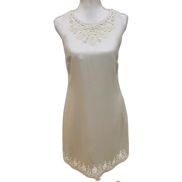 NWT Ann Taylor sleeveless beaded metallic wool/silk dress above the knee size 6 - Picture 1 of 13